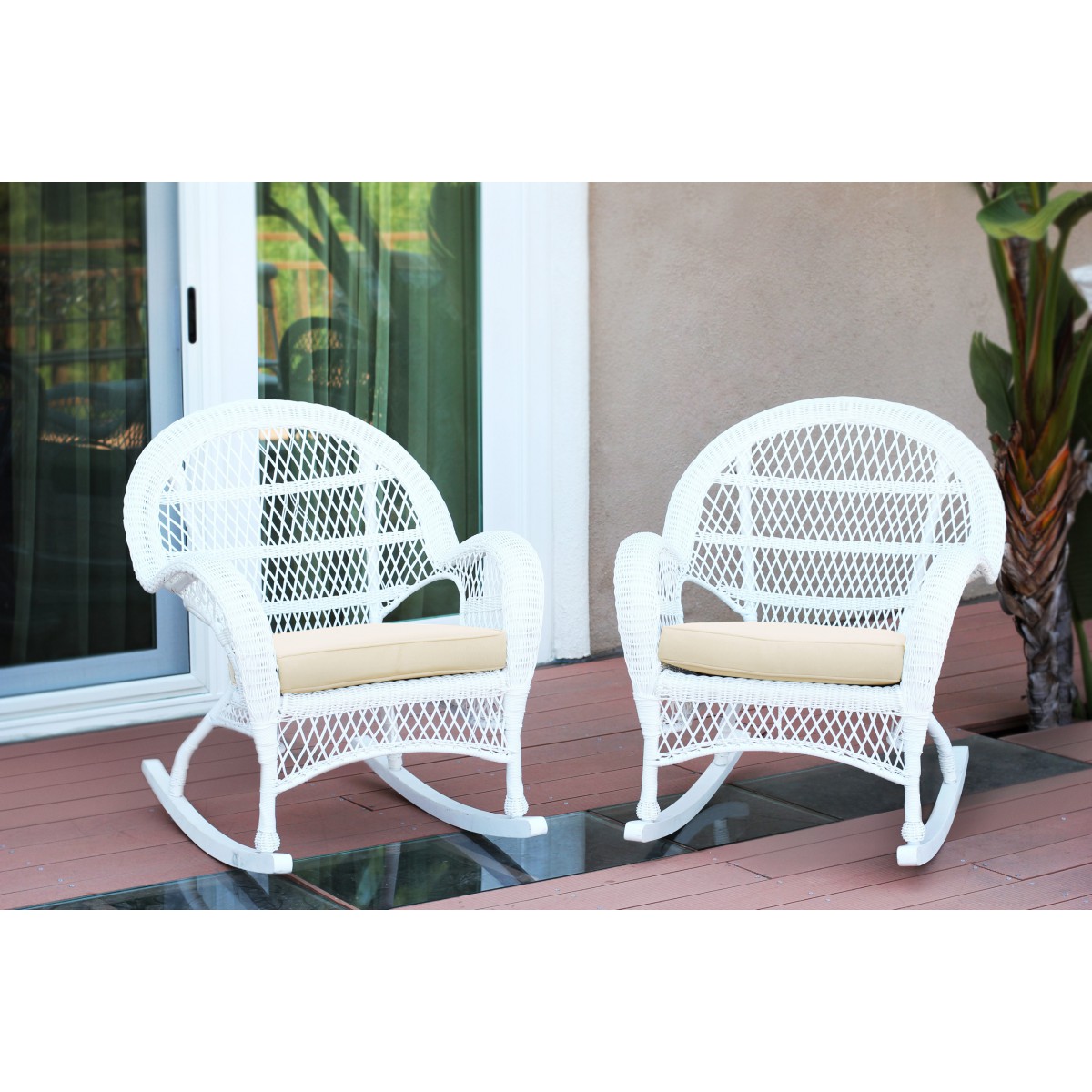 santa maria white wicker rocker chair with ivory cushion  set of 2