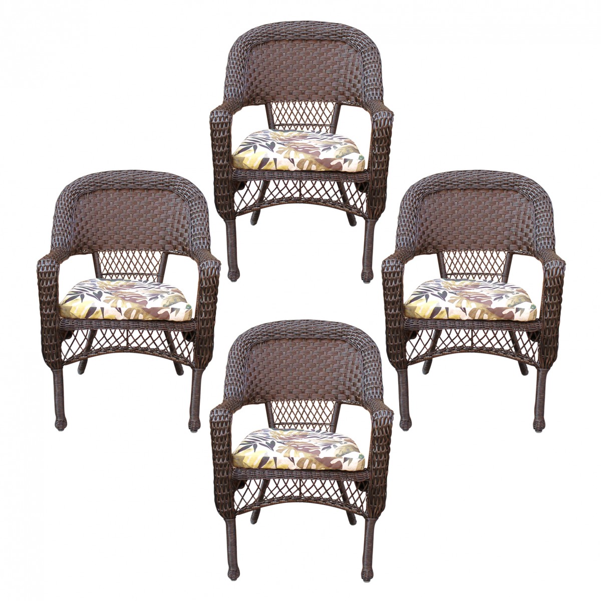Resin wicker dining chair with florals cushion-set of 4