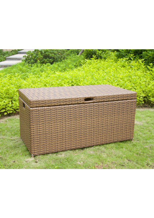 JOIVI Outdoor Patio Storage Box, Brown Wicker Storage Bin Deck Box, 88