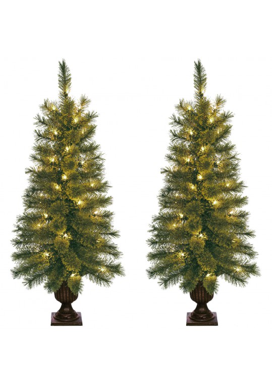 3.5 Feet. Pre-lite Artificial Christmas Tree With Plastic Pot Stand - Set of 2